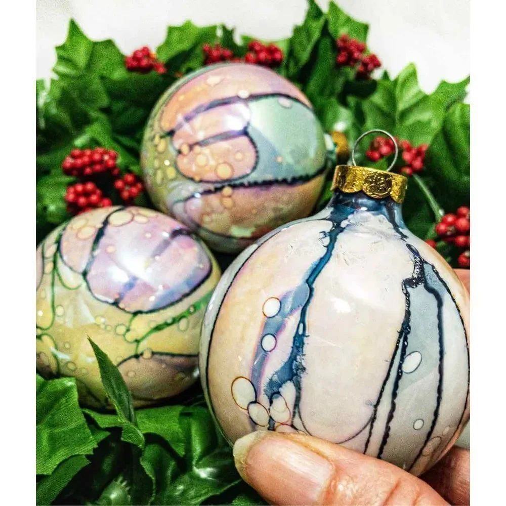 3 Glass Pastel Watercolor Globe Ball Hot Air Balloon Ornaments